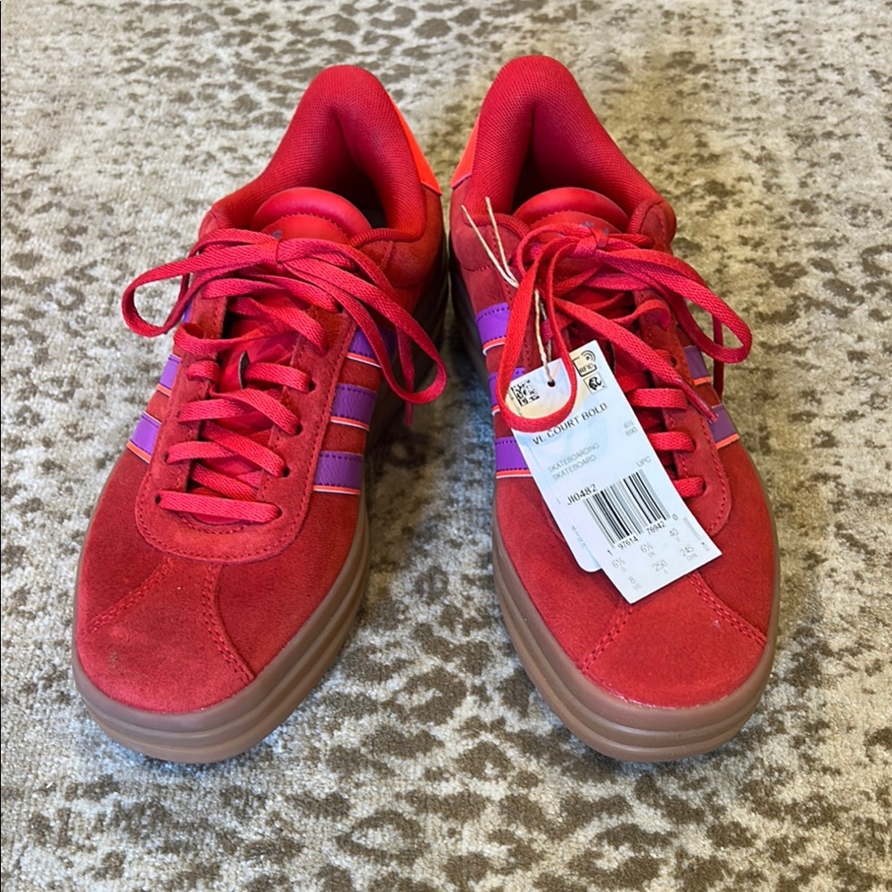 NWT Adidas Women's Vibrant Red and Purple Sneakers Court size 8
